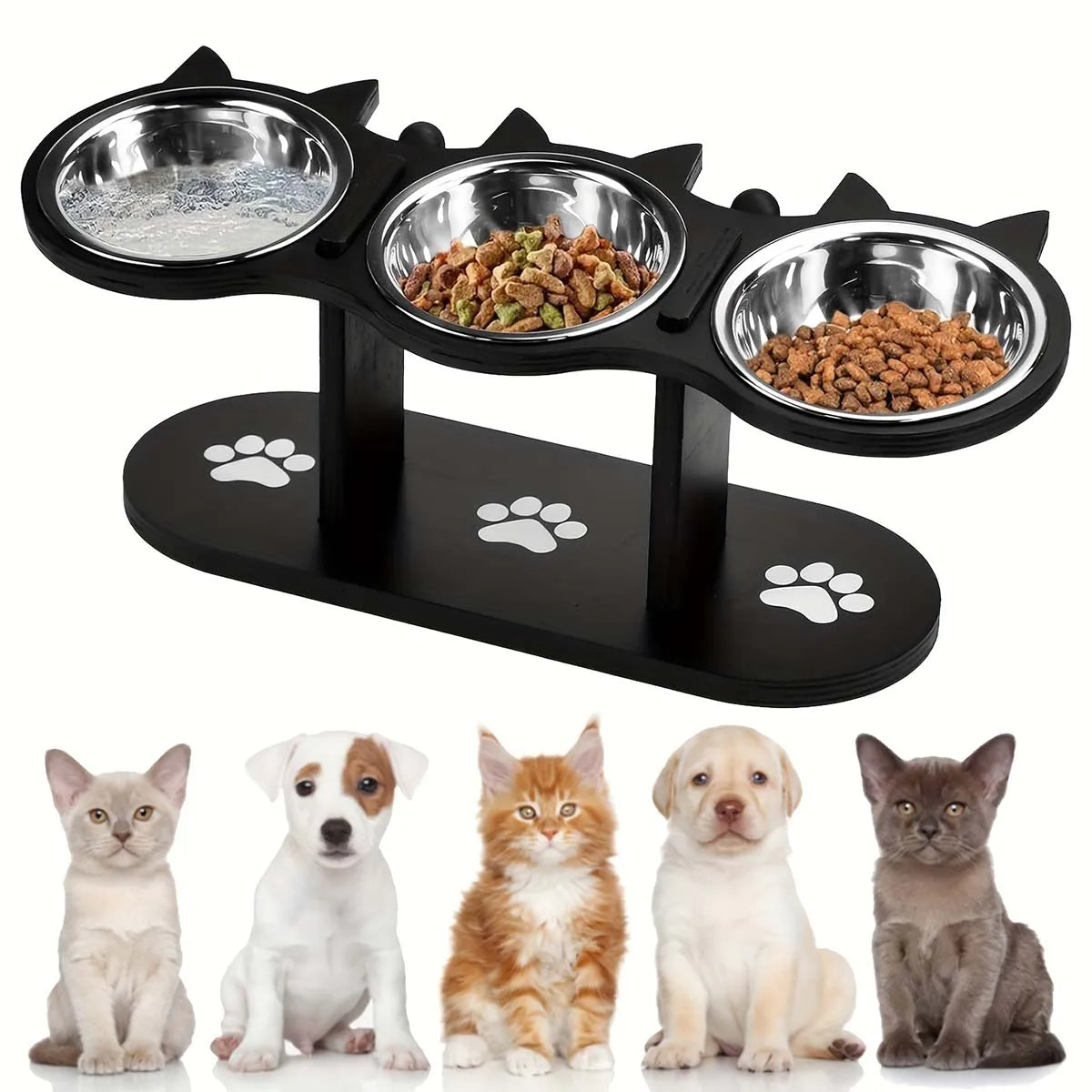 Elevated Cat Bowl with 3 Stainless Steel Dishes - Cooking Gadget | Kitchen Tool | Home Cooking