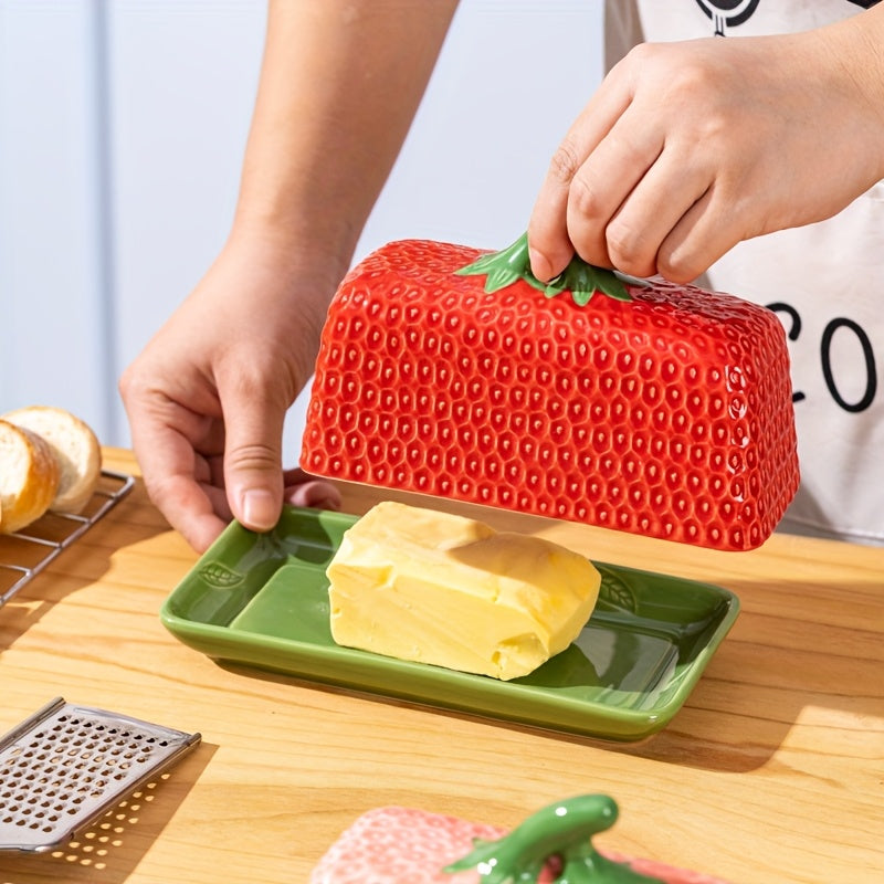 Ceramic Butter Dish with Lid | Strawberry Design Butter Box
