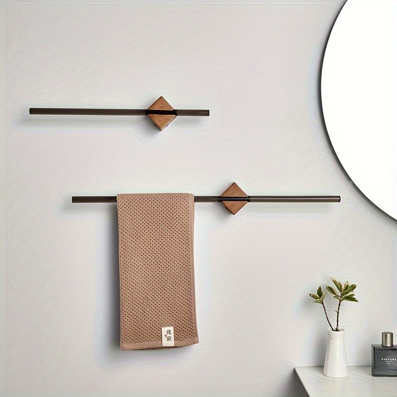 Black Acrylic & Wood Wall-Mounted Towel Bar | Modern Bathroom Towel Holder
