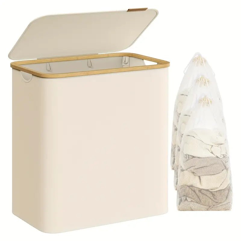 foldable laundry basket with 2 compartments