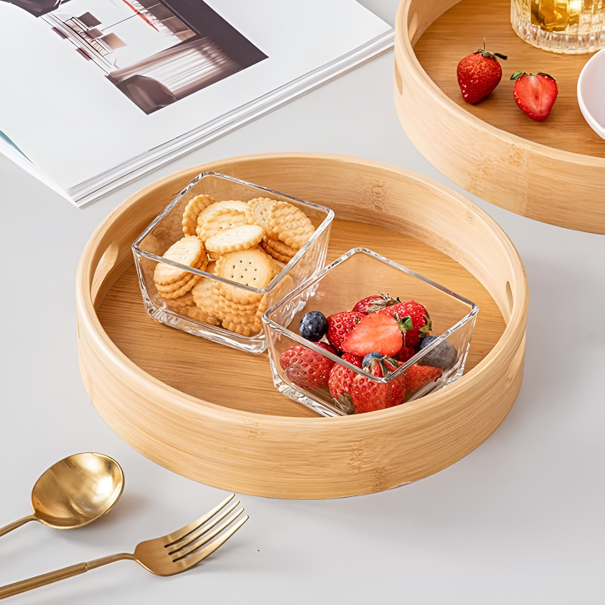 Bamboo Wood Round Serving Tray 1