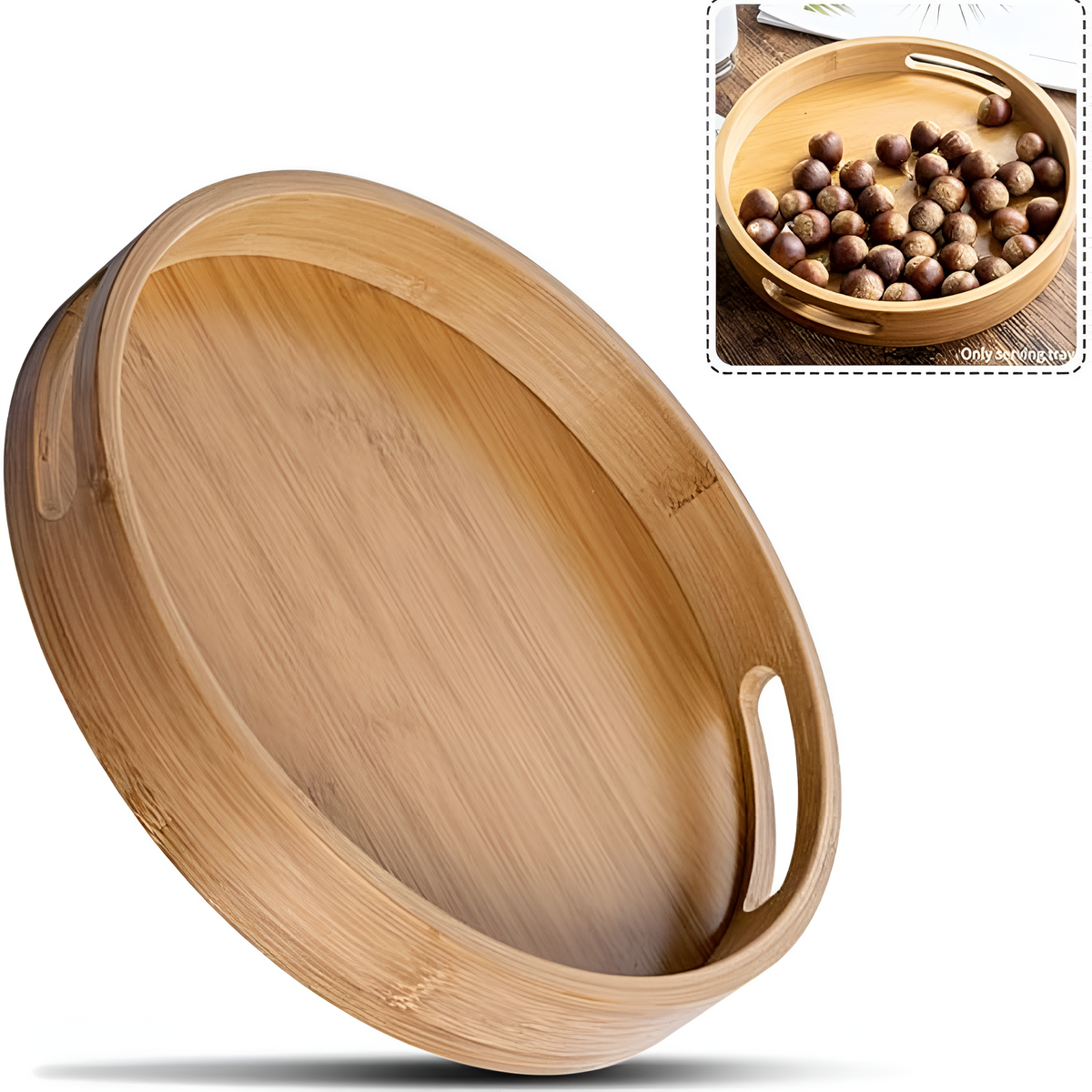 Bamboo Wood Round Serving Tray 8
