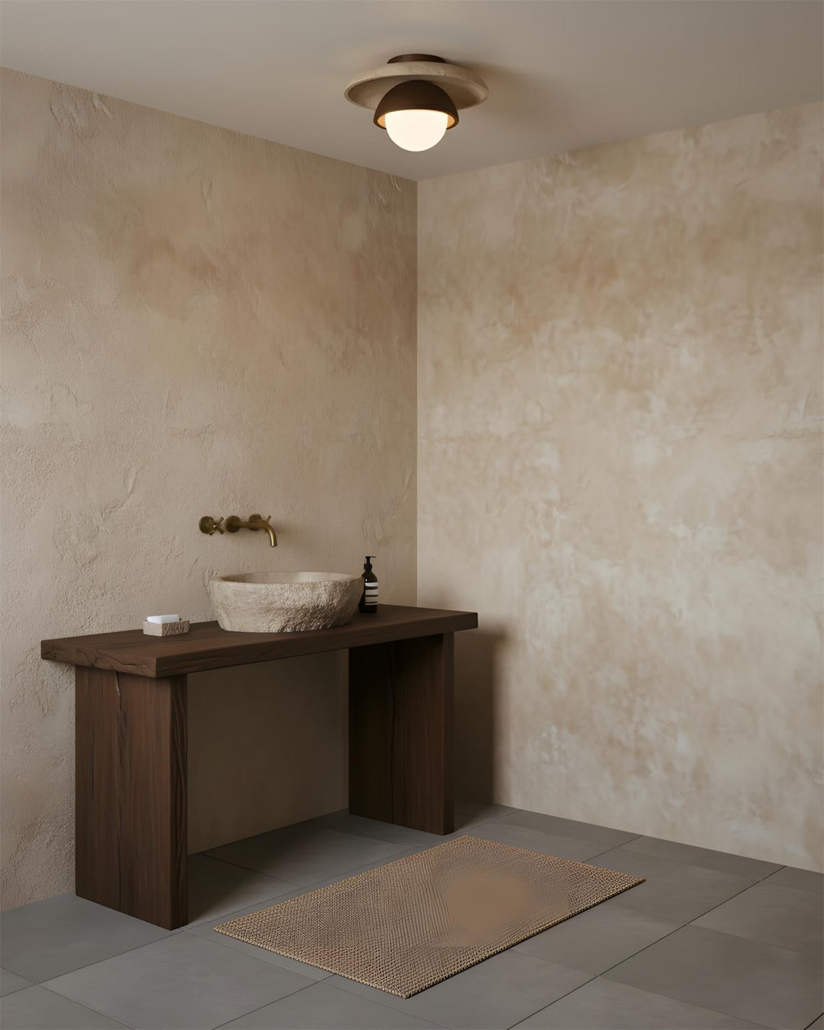 Organic Modern Travertine Wood Ceiling Light