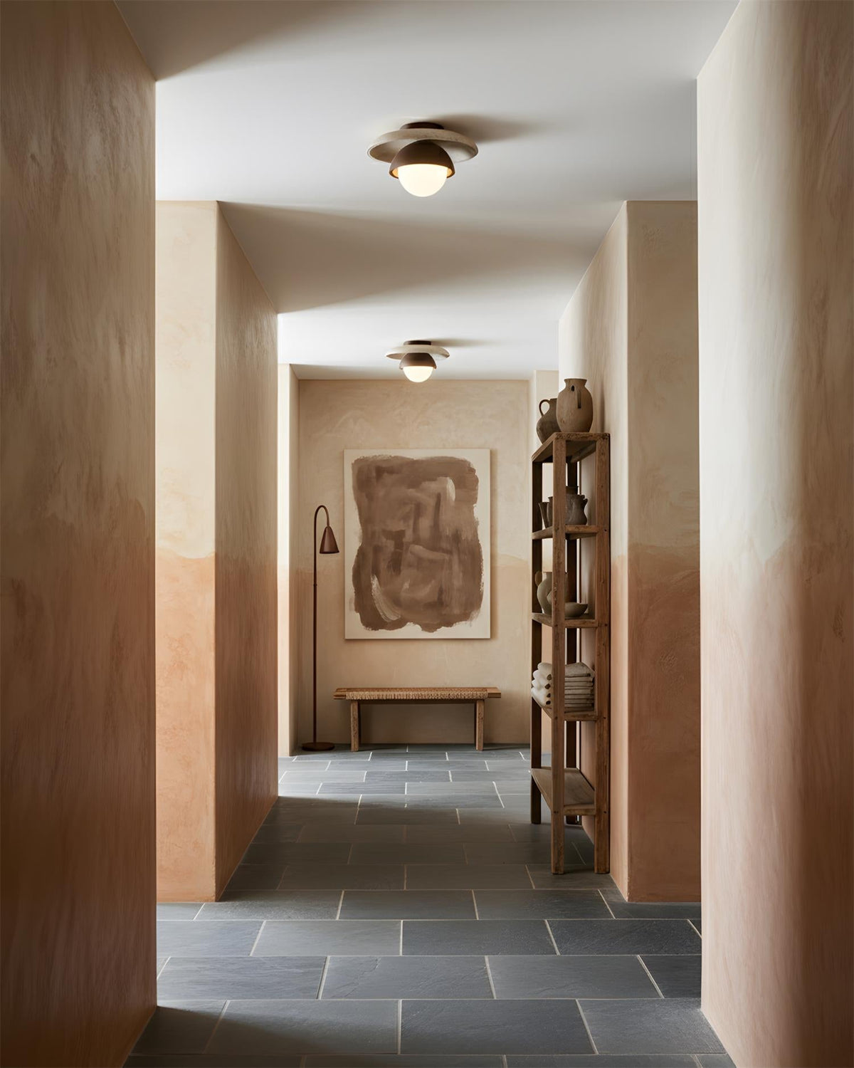 Organic Modern Travertine Wood Ceiling Light