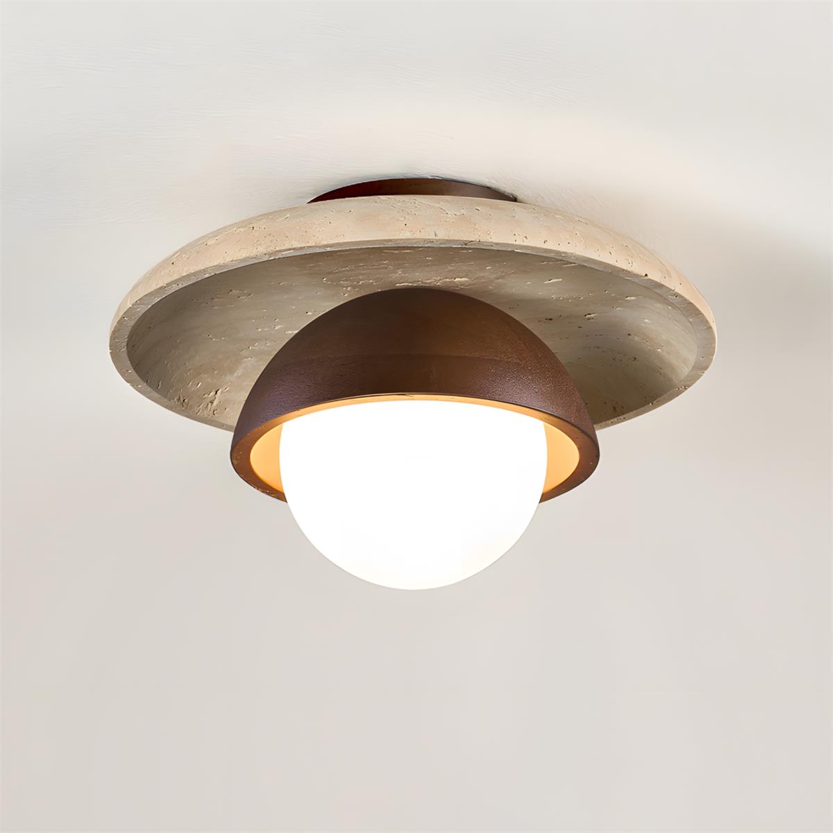Organic Modern Travertine Wood Ceiling Light