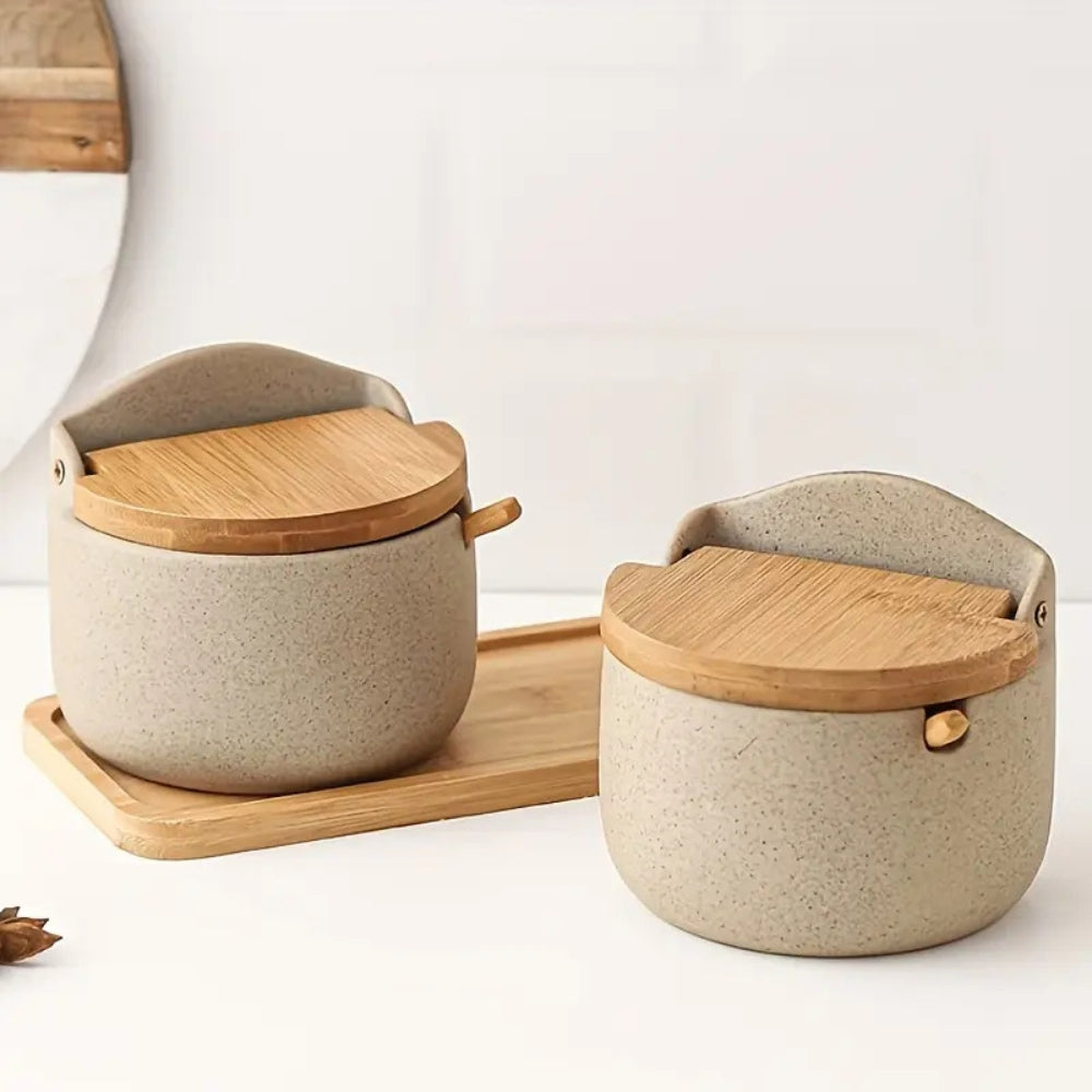 Ceramic Bamboo Spice Jar Set 1