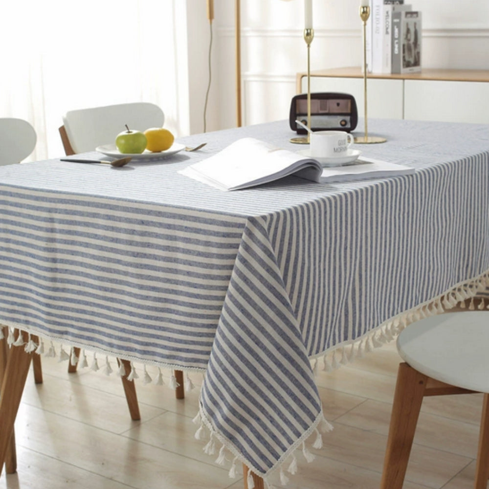 Classic Striped Tassel Table Cloth 0