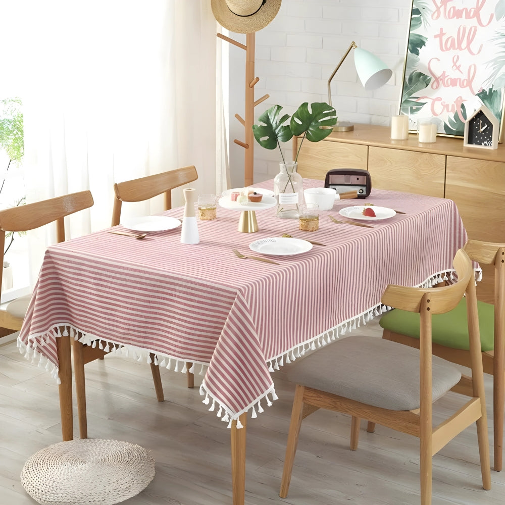 Classic Striped Tassel Table Cloth 1