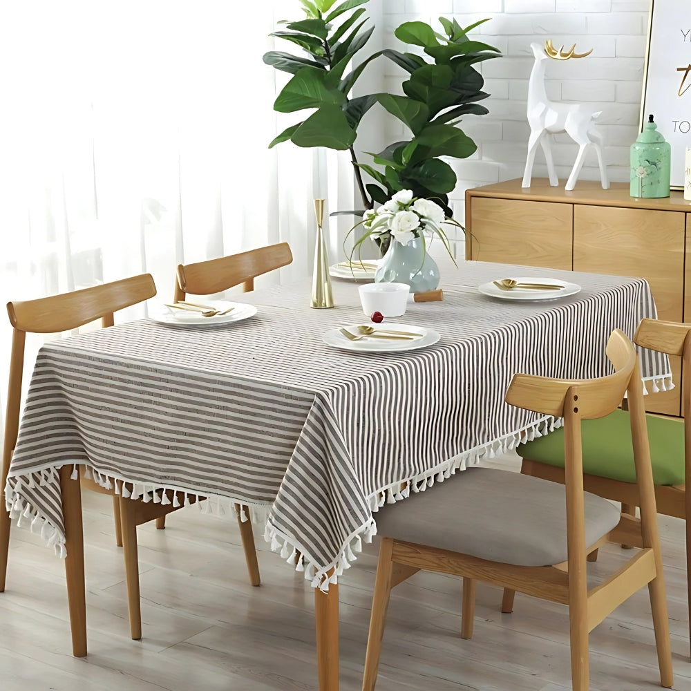 Classic Striped Tassel Table Cloth 3