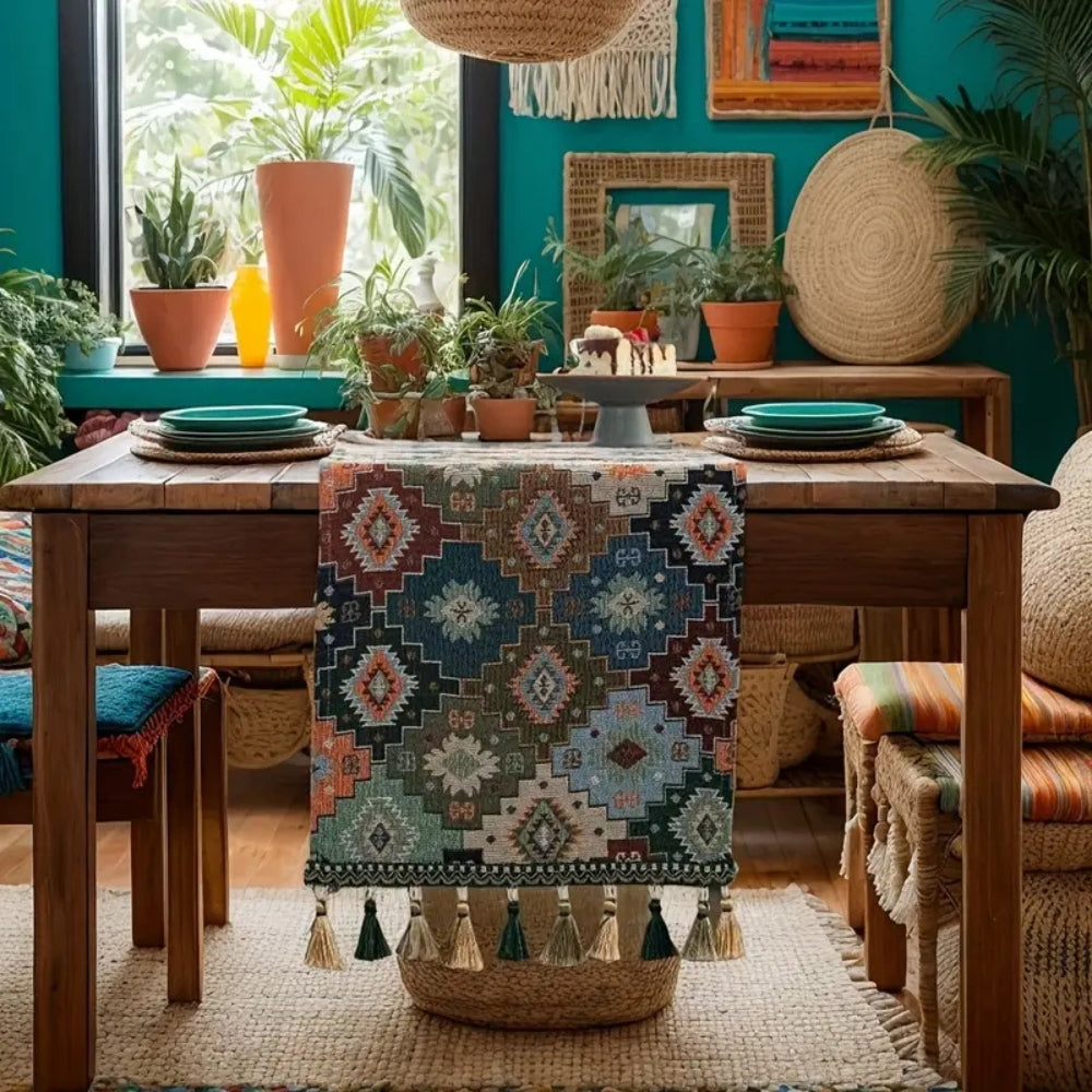 Colourful Geometric Tassel Table Runner Decor 2