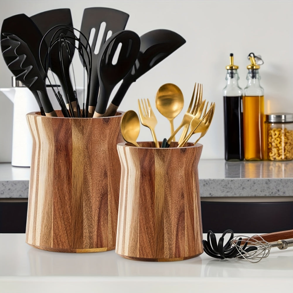 Elegant Acacia Wood Rotating Utensil Holder 4