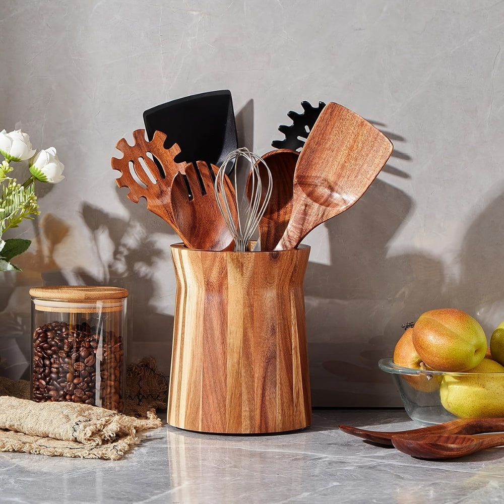 Elegant Acacia Wood Rotating Utensil Holder 5