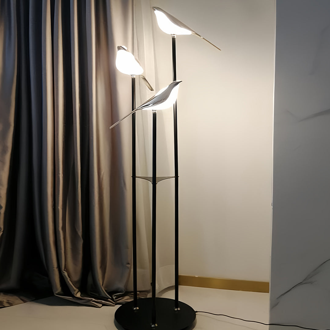 Elegant Gold Floor Lamp | Modern Standing Lamp with Unique Magpie Design | Artistic Lighting for Contemporary Living Rooms