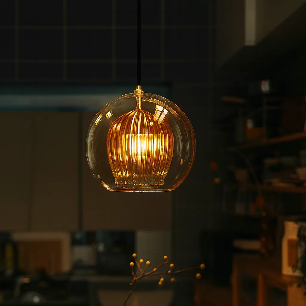 Elegant Lighting | Glass Pendant Light with Adjustable Cord | Modern Design for Kitchen and Dining Spaces