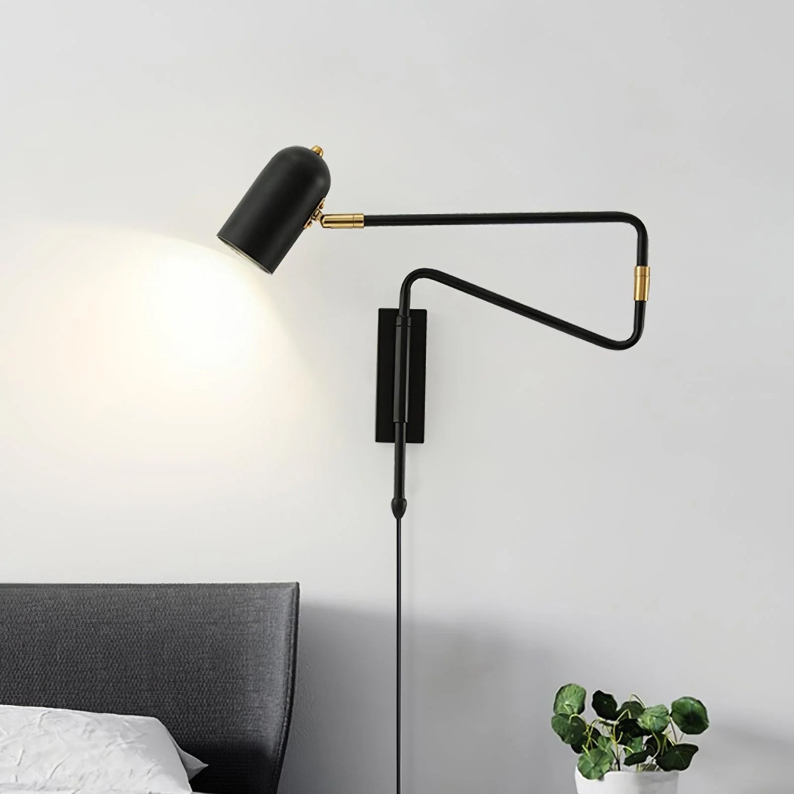 Elegant Metal Wall Light | Adjustable Swing Arm Sconce with Plug-In Design for Focused Illumination