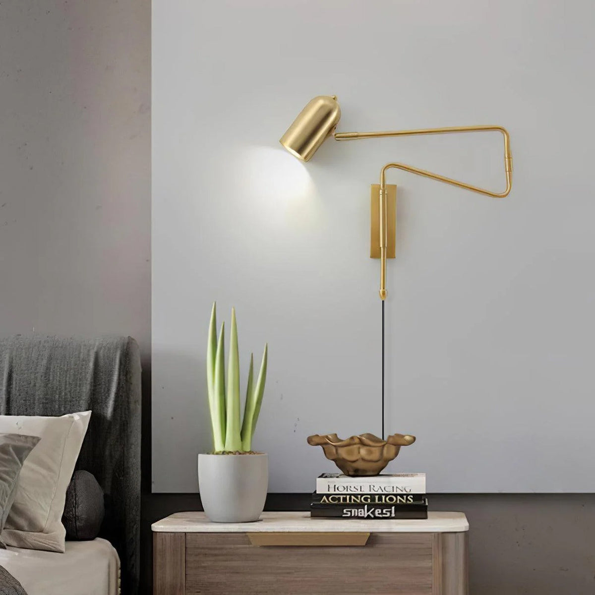Elegant Metal Wall Light | Adjustable Swing Arm Sconce with Plug-In Design for Focused Illumination