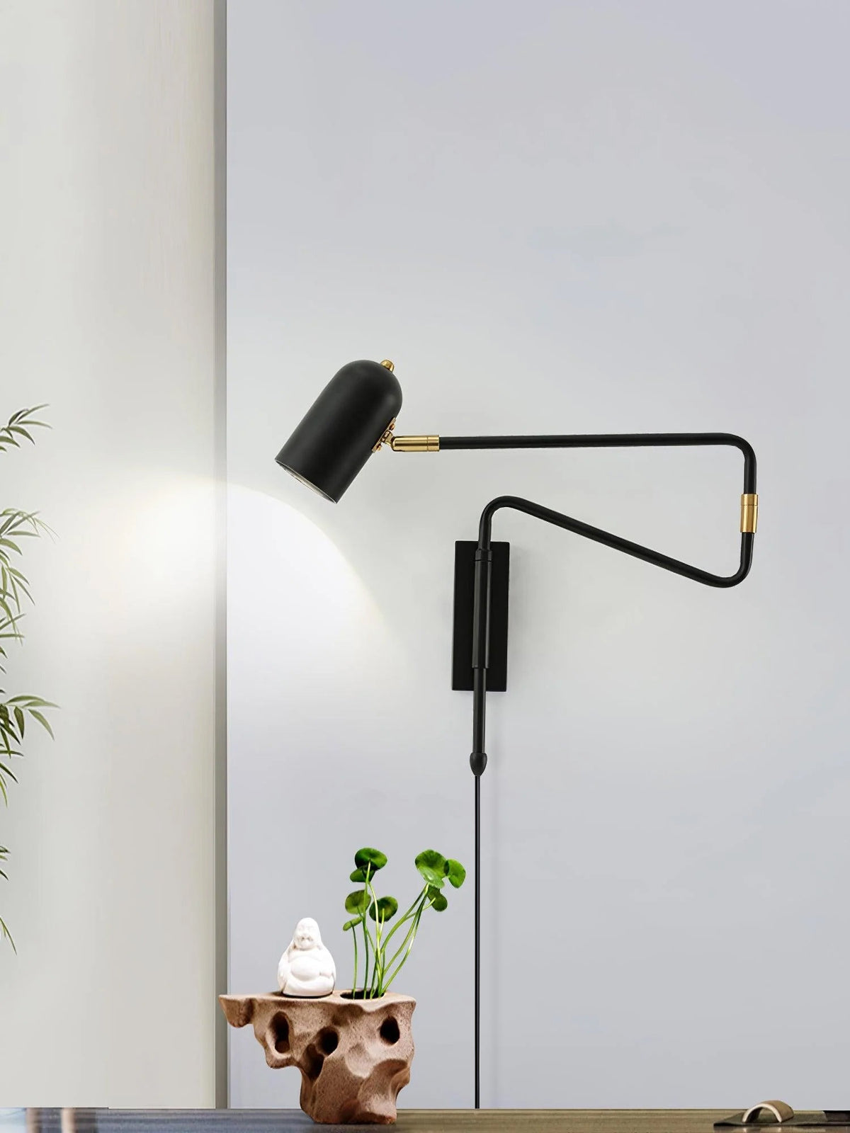 Elegant Metal Wall Light | Adjustable Swing Arm Sconce with Plug-In Design for Focused Illumination