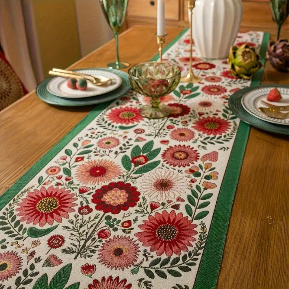 Embroidered Floral Tassel Table Runner 4