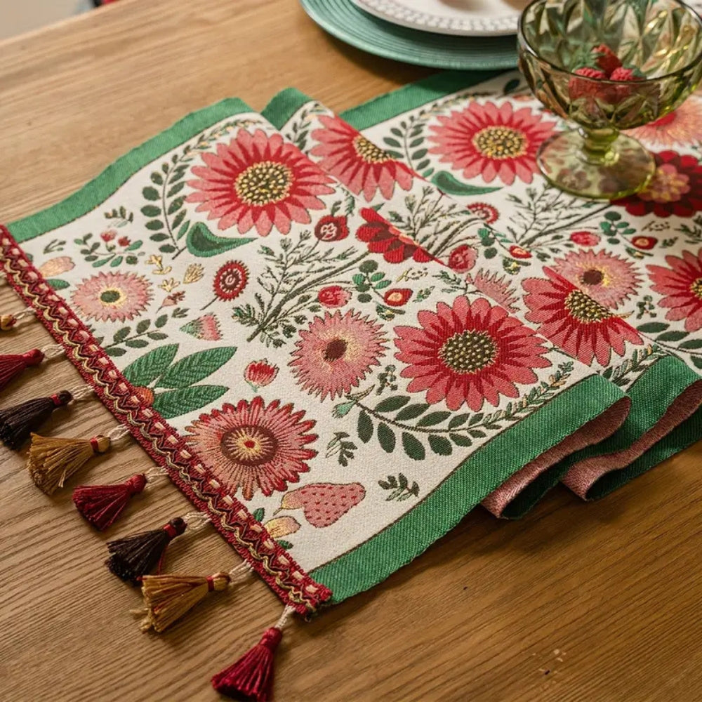 Embroidered Floral Tassel Table Runner 5