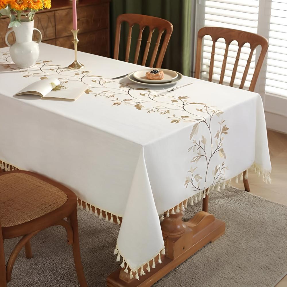 Embroidered Floral Tassel Tablecloth 3