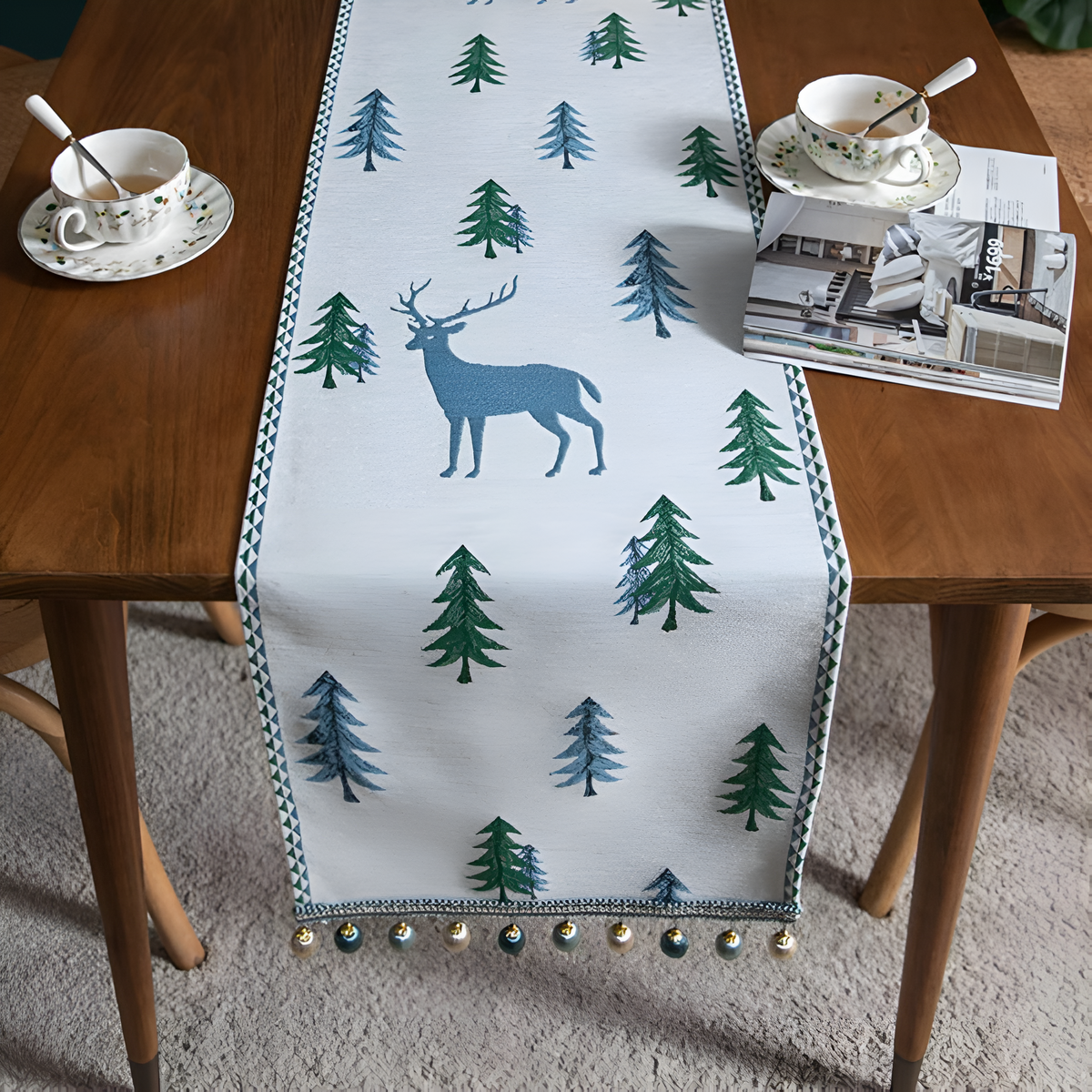 Festive Pine Tree Tassel Runner 0