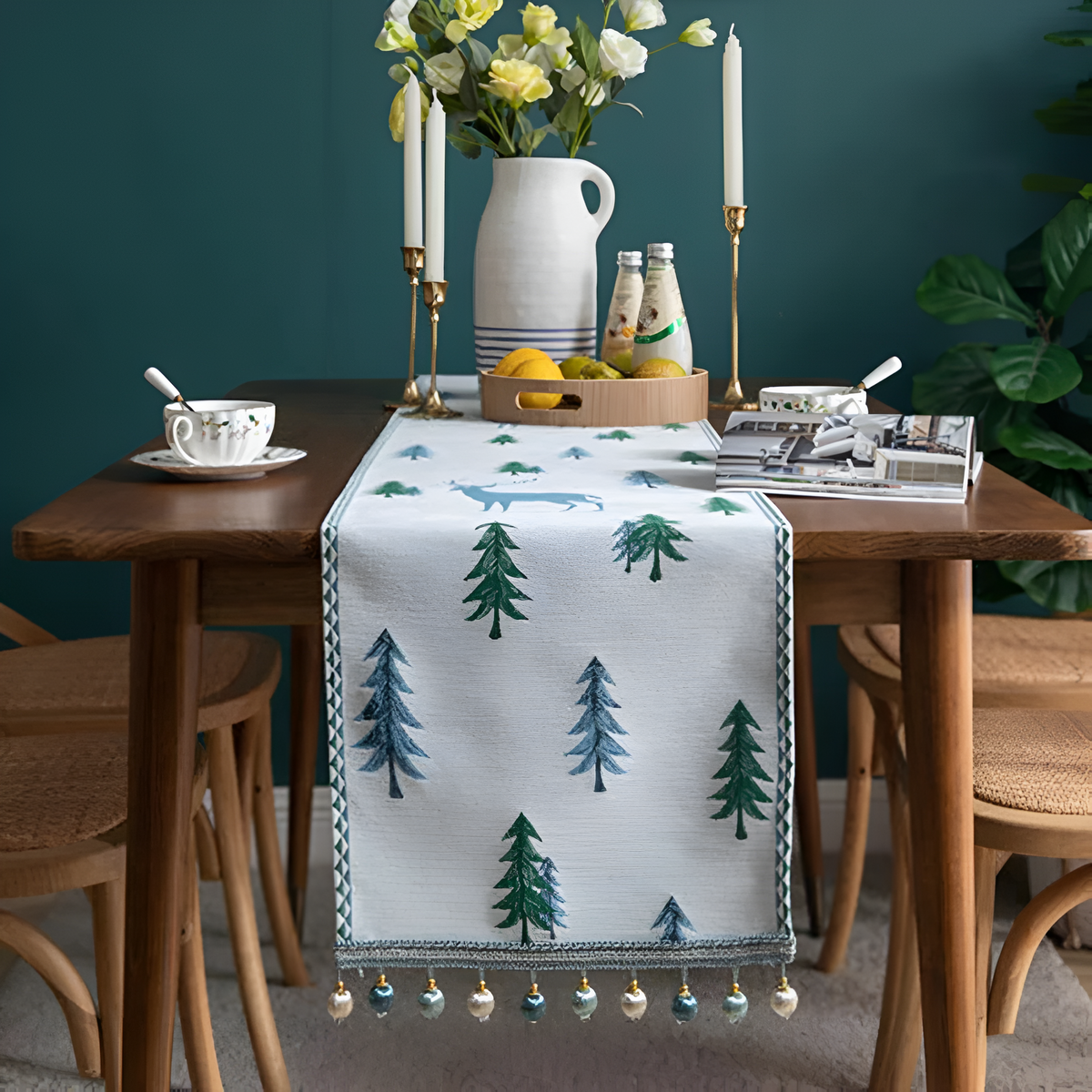 Festive Pine Tree Tassel Runner 1