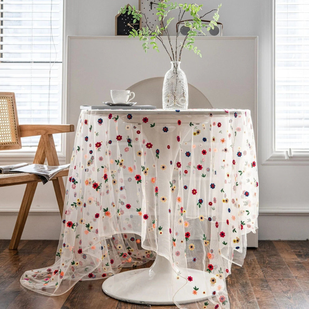 Floral Embroidered Lace Tablecloth Cover 0