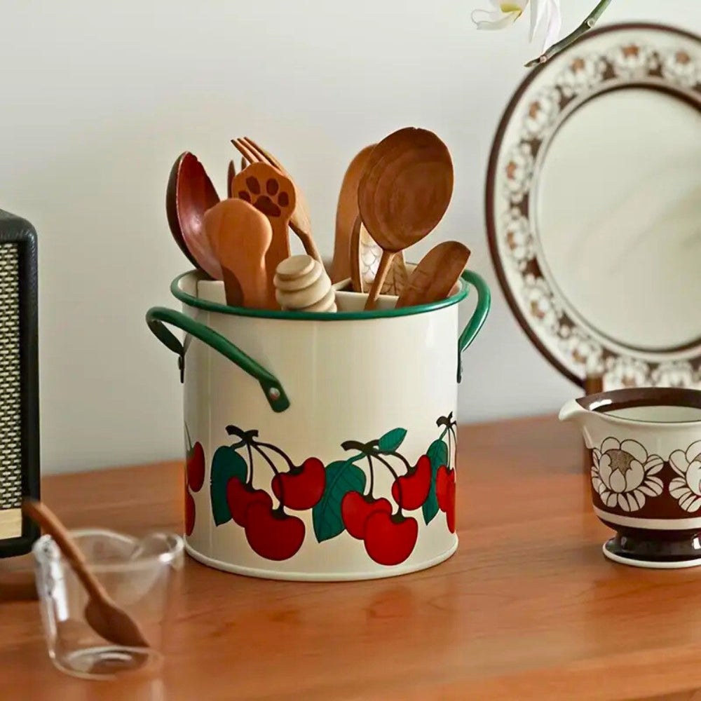 Floral Utensil Storage Basket with Divider Lid 0