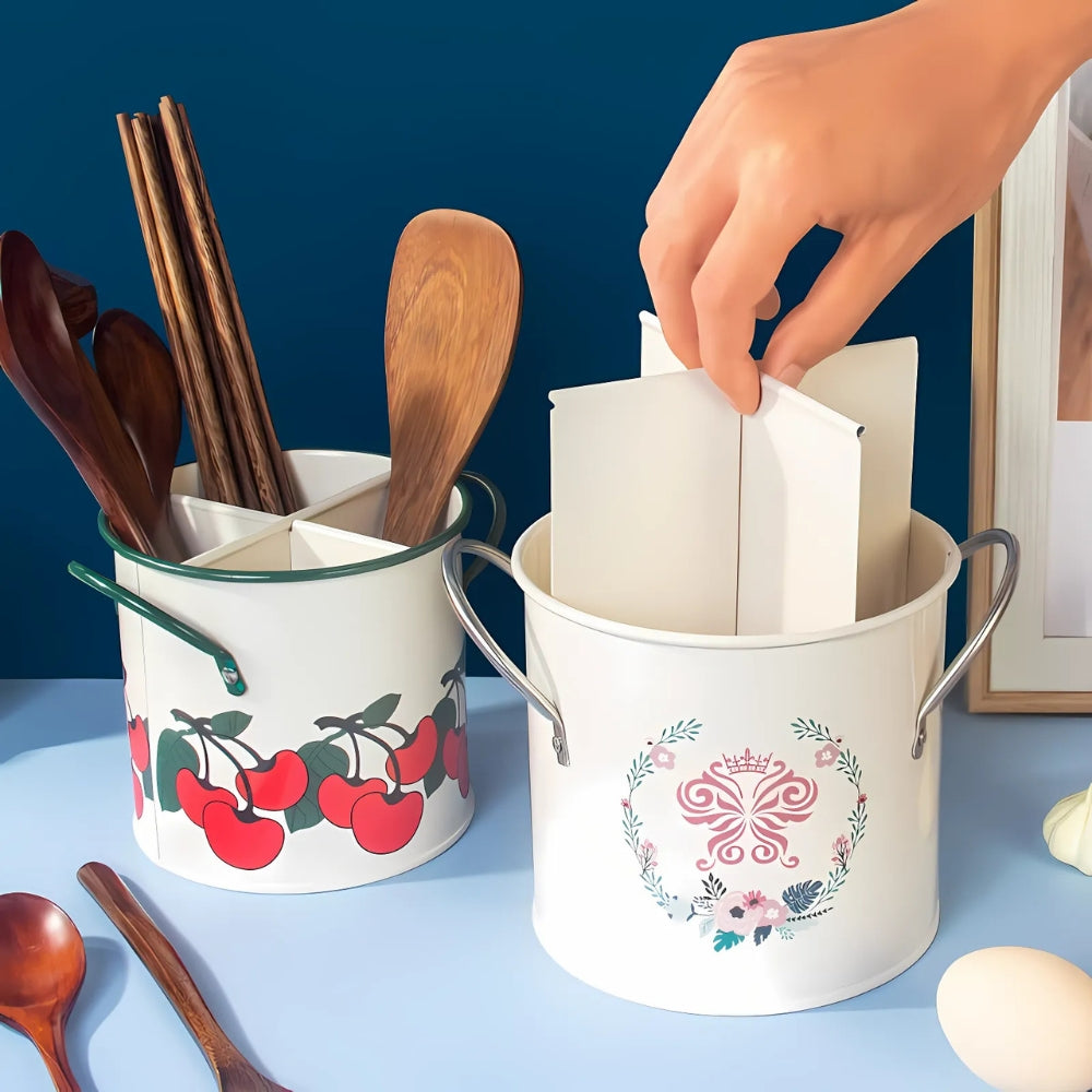 Floral Utensil Storage Basket with Divider Lid 3