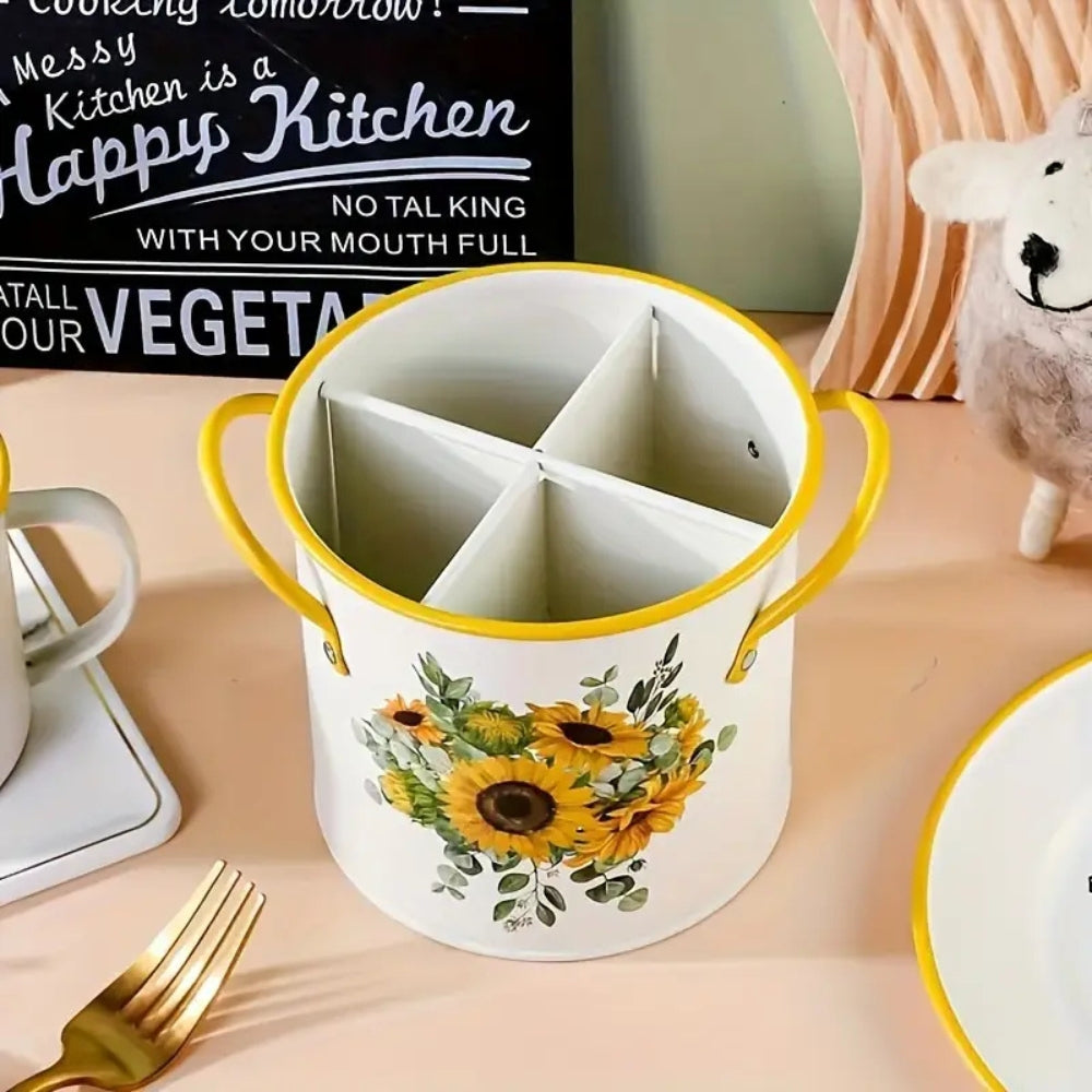 Floral Utensil Storage Basket with Divider Lid 4