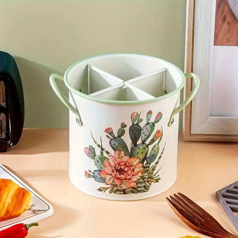 Floral Utensil Storage Basket with Divider Lid 5