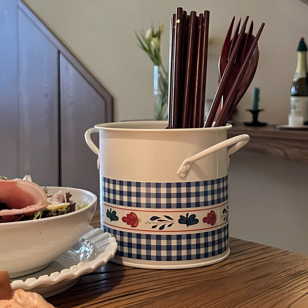 Floral Utensil Storage Basket with Divider Lid 7