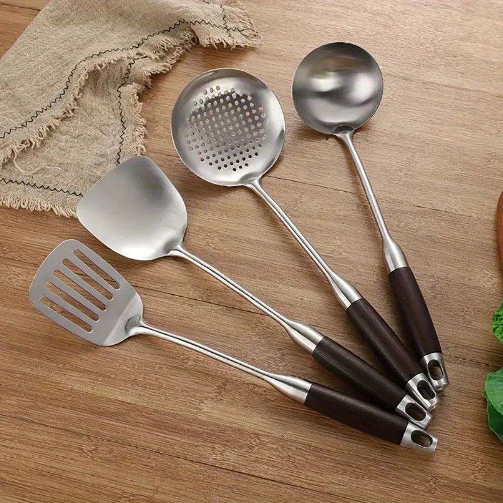 Gleaming Stainless Steel Wooden Utensils | 6Pcs Set 4