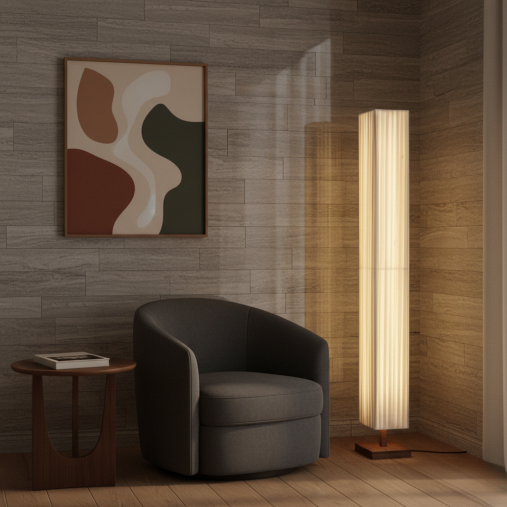 Hikari Collection | Modern Floor Lamp with Soft LED Light | Elegant Walnut Design for Calming Atmosphere