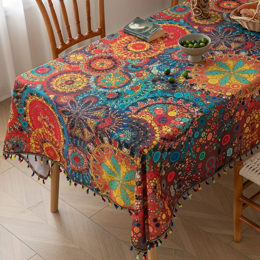 Hypno Bloom Tassel Tablecloth 0