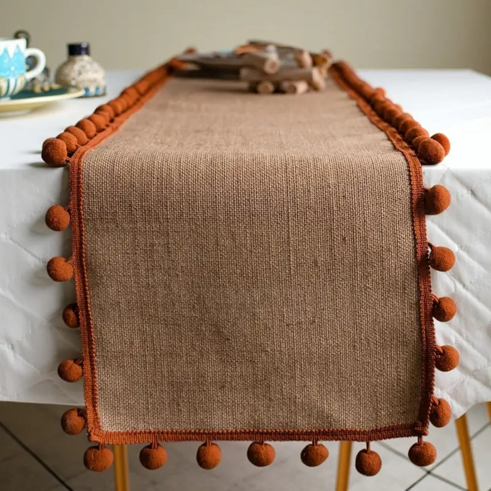 Jute Bohemian Pom-Pom Table Runner 0