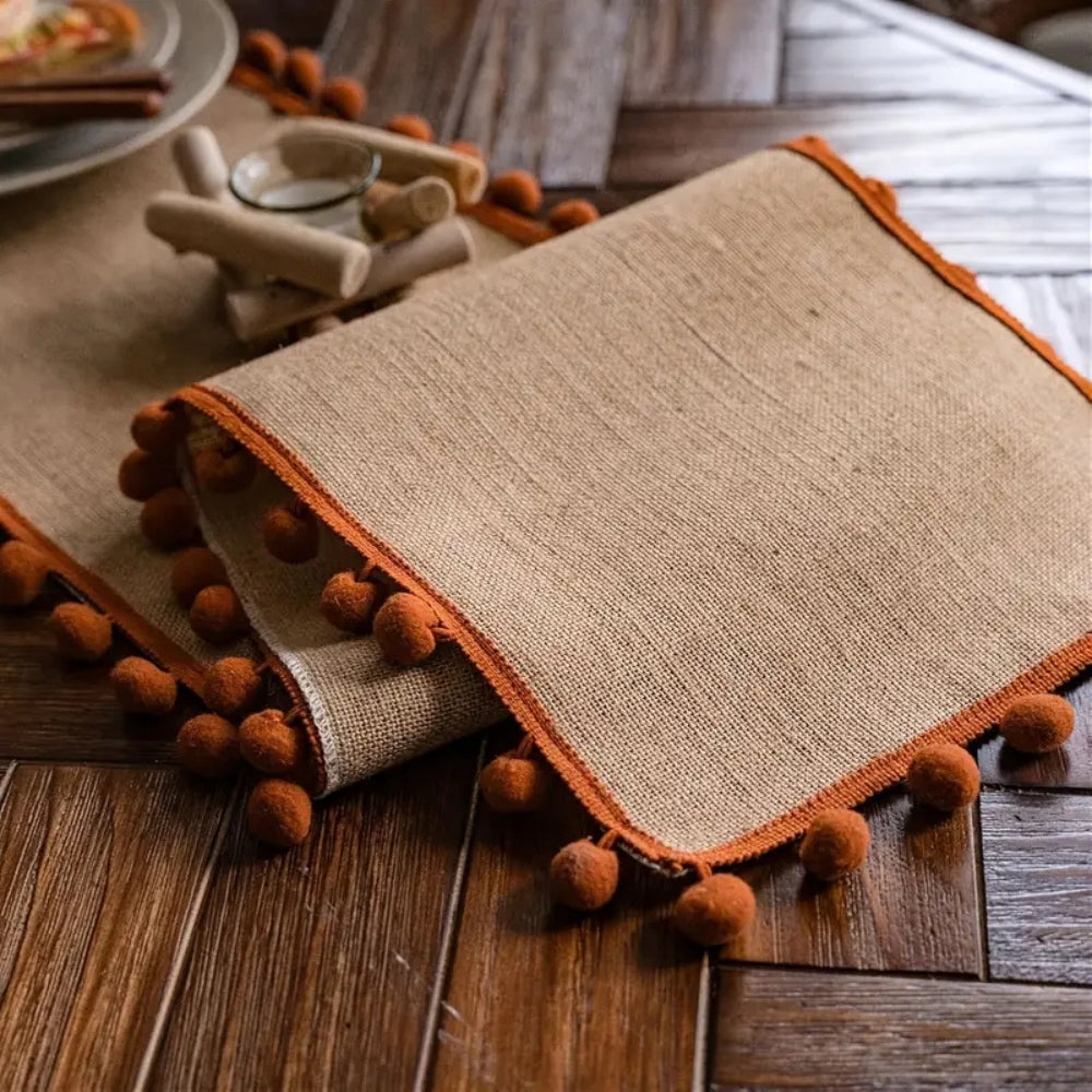 Jute Bohemian Pom-Pom Table Runner 4