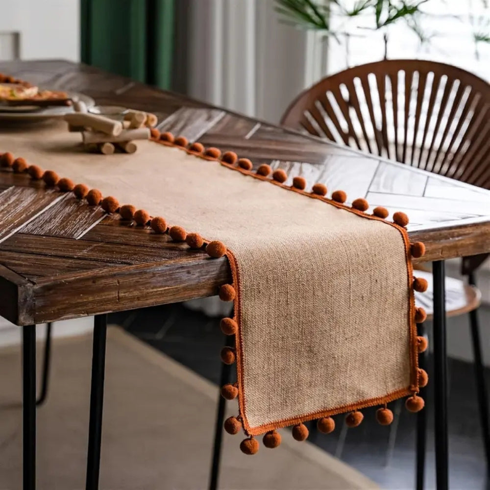 Jute Bohemian Pom-Pom Table Runner 5