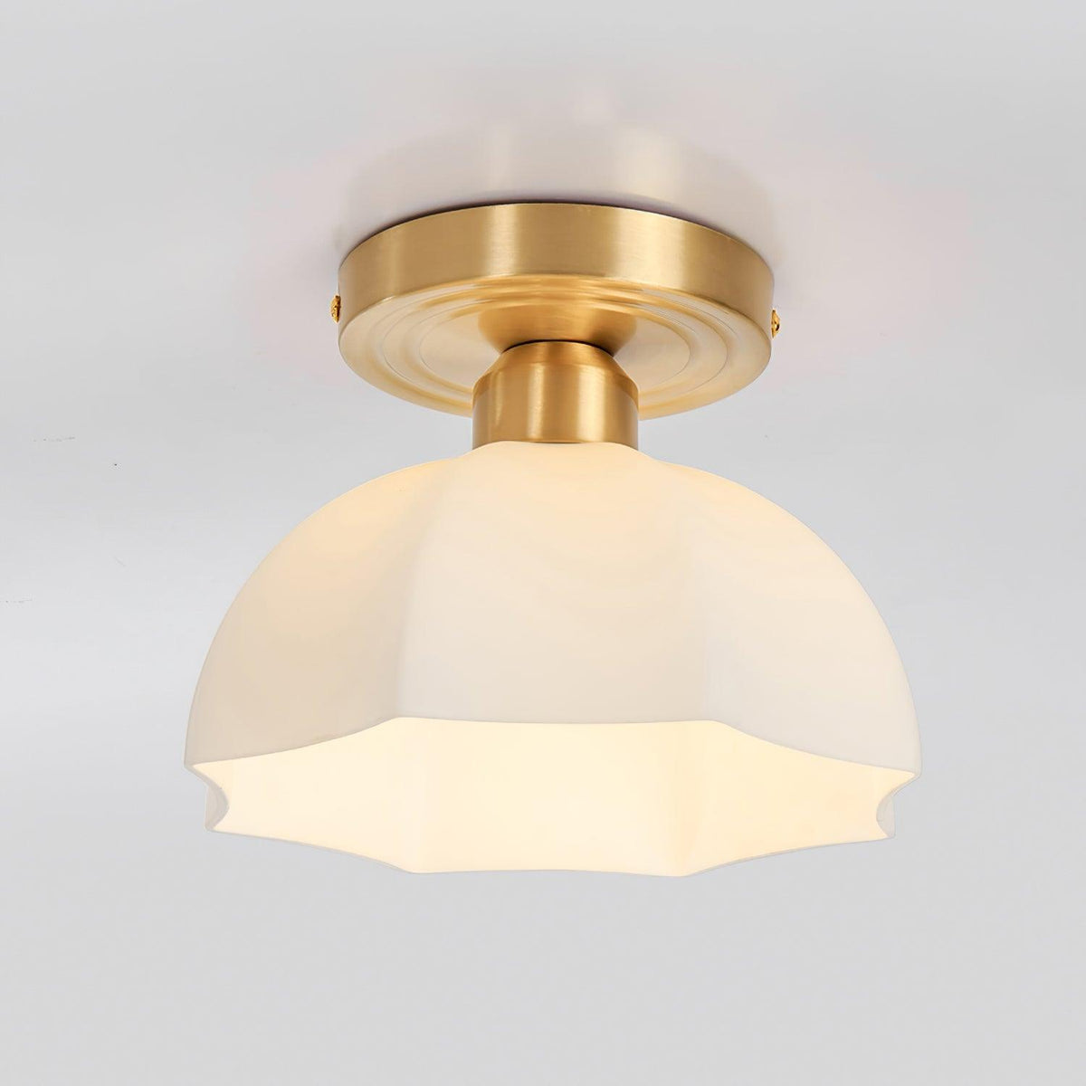 Mid-Century Brass Opal Glass Flush Mount Light