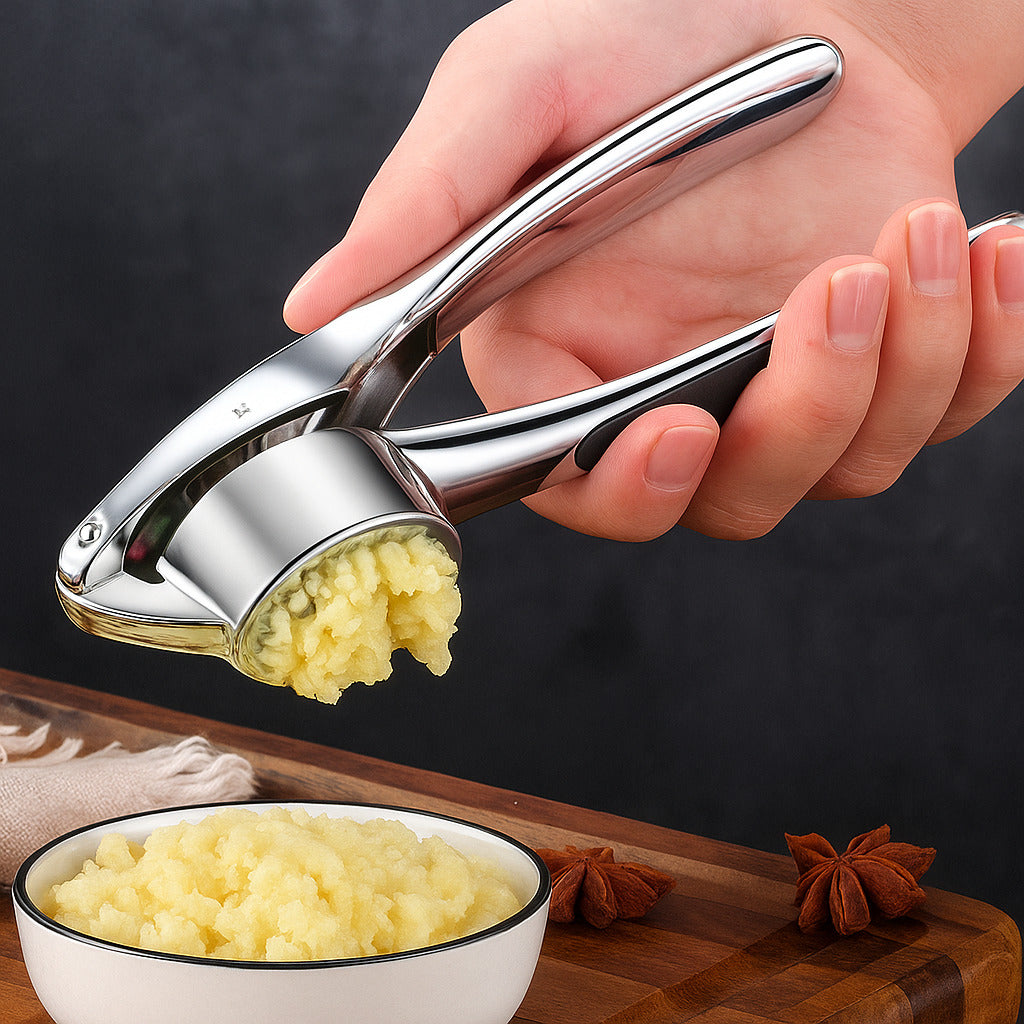 Minimalist Stainless Garlic Squeezer with Non-Slip Handle 0