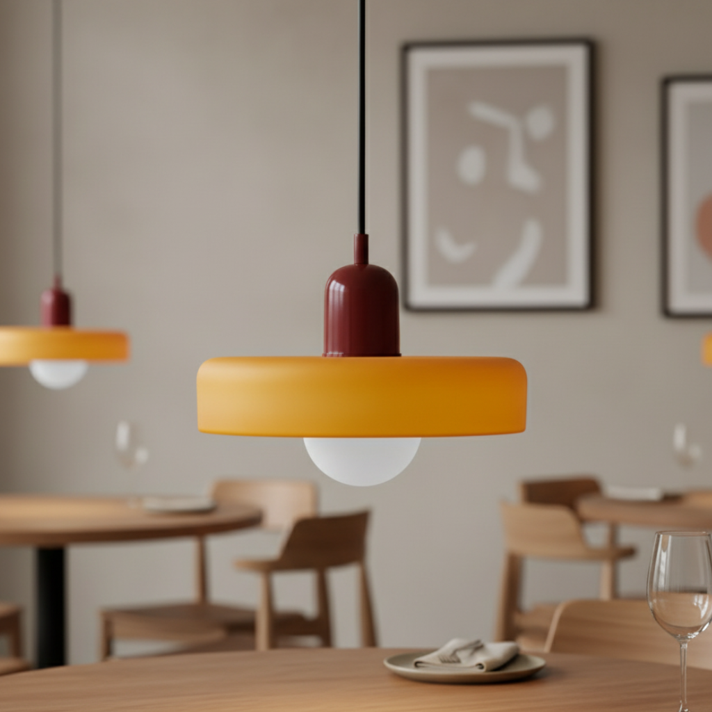 Modern Glass Pendant Light | Bauhaus-Inspired Design with Colorful Shade | Stylish Kitchen Island Lighting for Warm Illumination