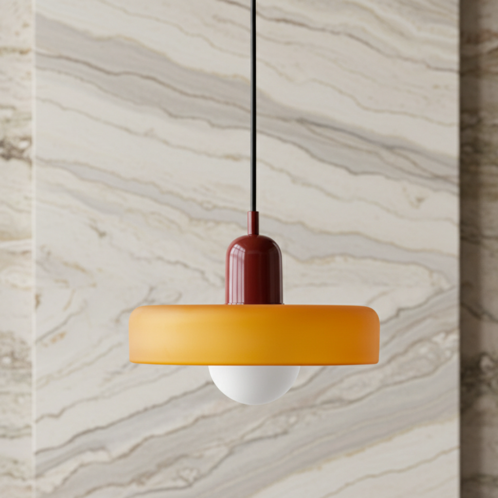 Modern Glass Pendant Light | Bauhaus-Inspired Design with Colorful Shade | Stylish Kitchen Island Lighting for Warm Illumination
