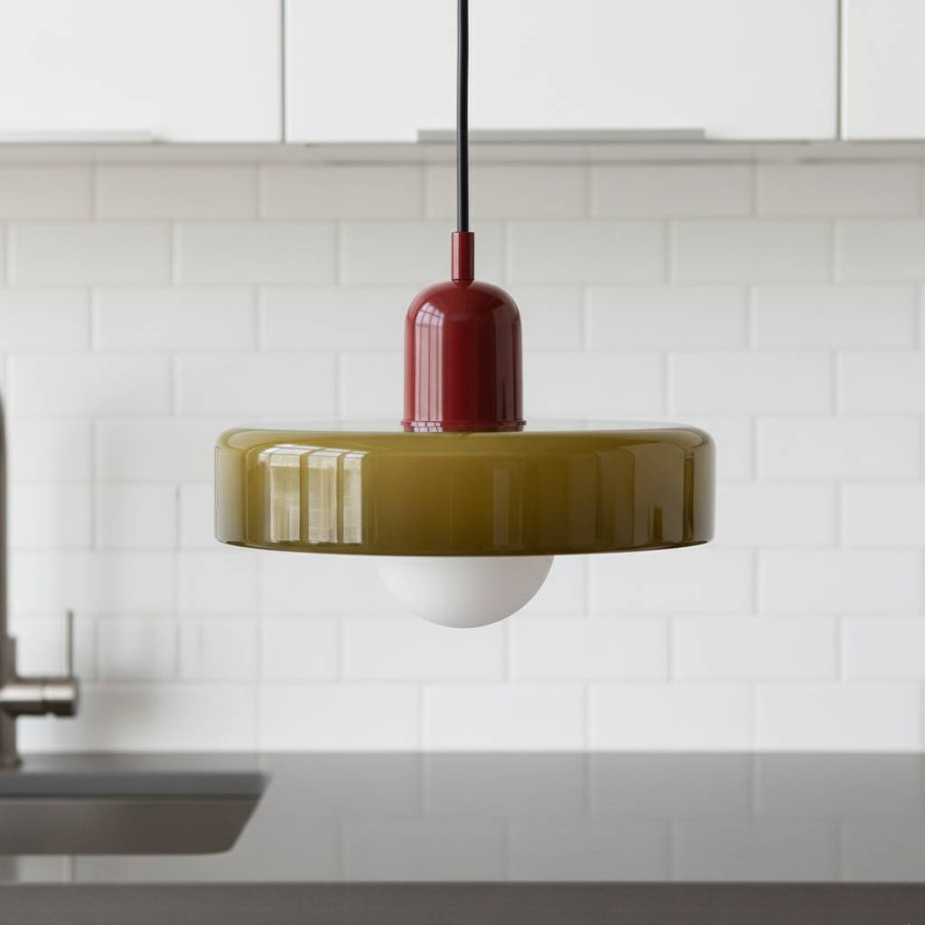 Modern Glass Pendant Light | Bauhaus-Inspired Design with Colorful Shade | Stylish Kitchen Island Lighting for Warm Illumination
