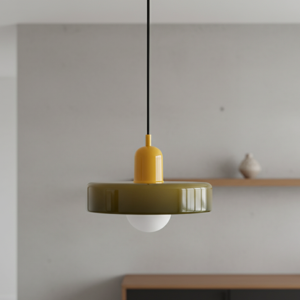 Modern Glass Pendant Light | Bauhaus-Inspired Design with Colorful Shade | Stylish Kitchen Island Lighting for Warm Illumination