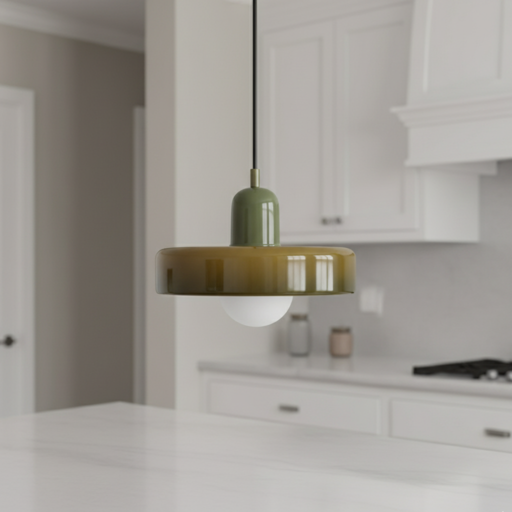 Modern Glass Pendant Light | Bauhaus-Inspired Design with Colorful Shade | Stylish Kitchen Island Lighting for Warm Illumination