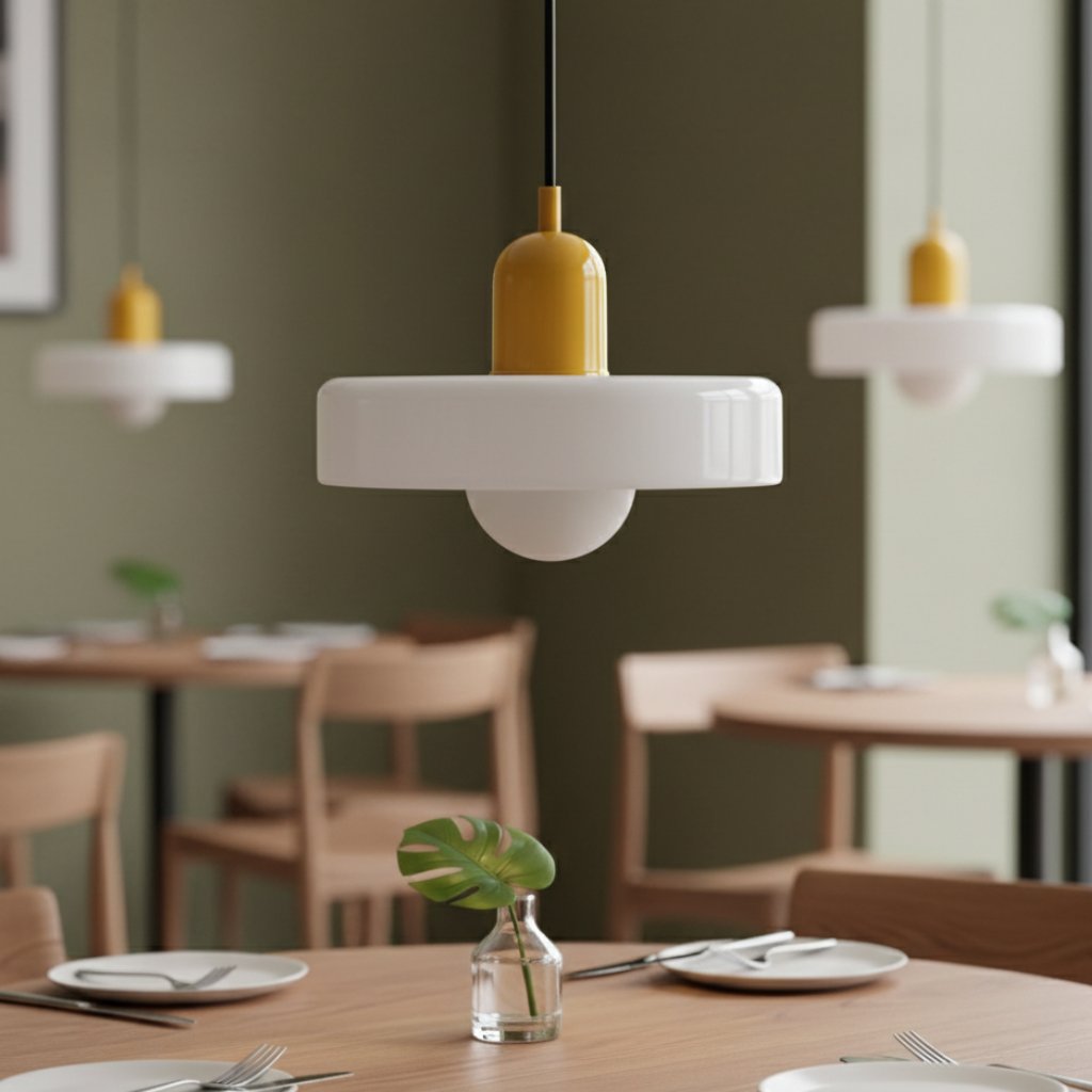 Modern Glass Pendant Light | Bauhaus-Inspired Design with Colorful Shade | Stylish Kitchen Island Lighting for Warm Illumination