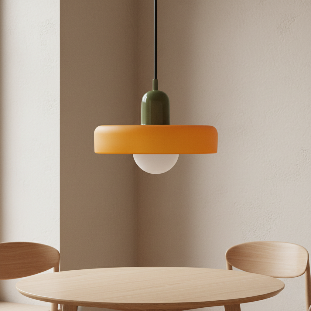 Modern Glass Pendant Light | Bauhaus-Inspired Design with Colorful Shade | Stylish Kitchen Island Lighting for Warm Illumination