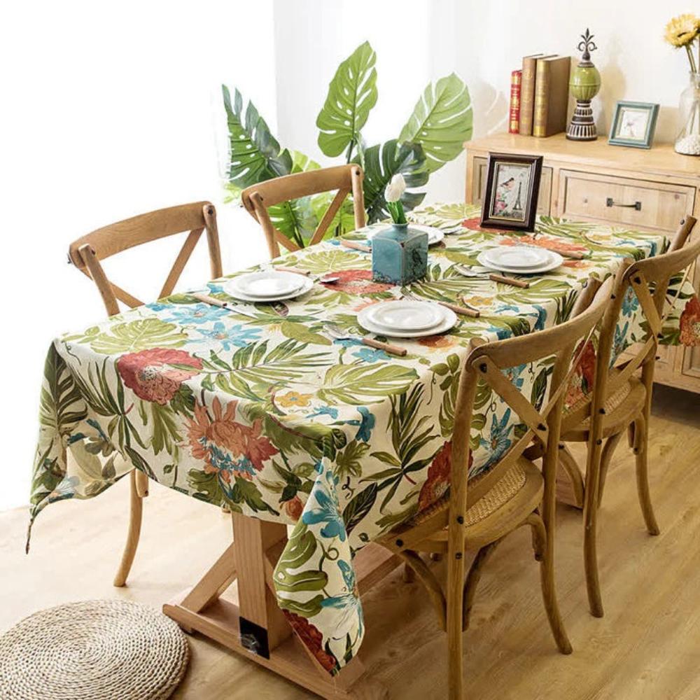 Monstera Leaves Cotton Tablecloth 0
