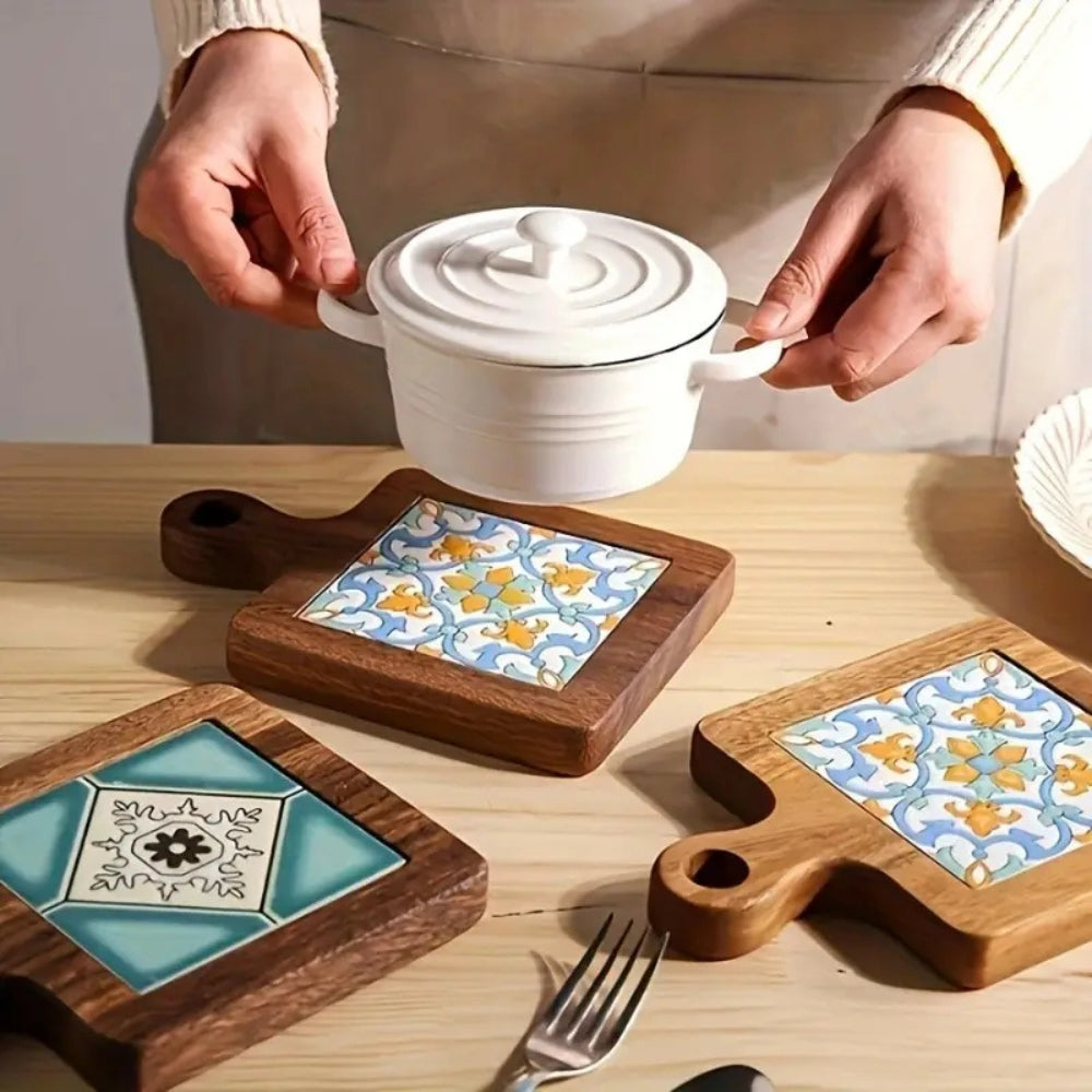 Moroccan Ebony Floral Wooden Trivets 1