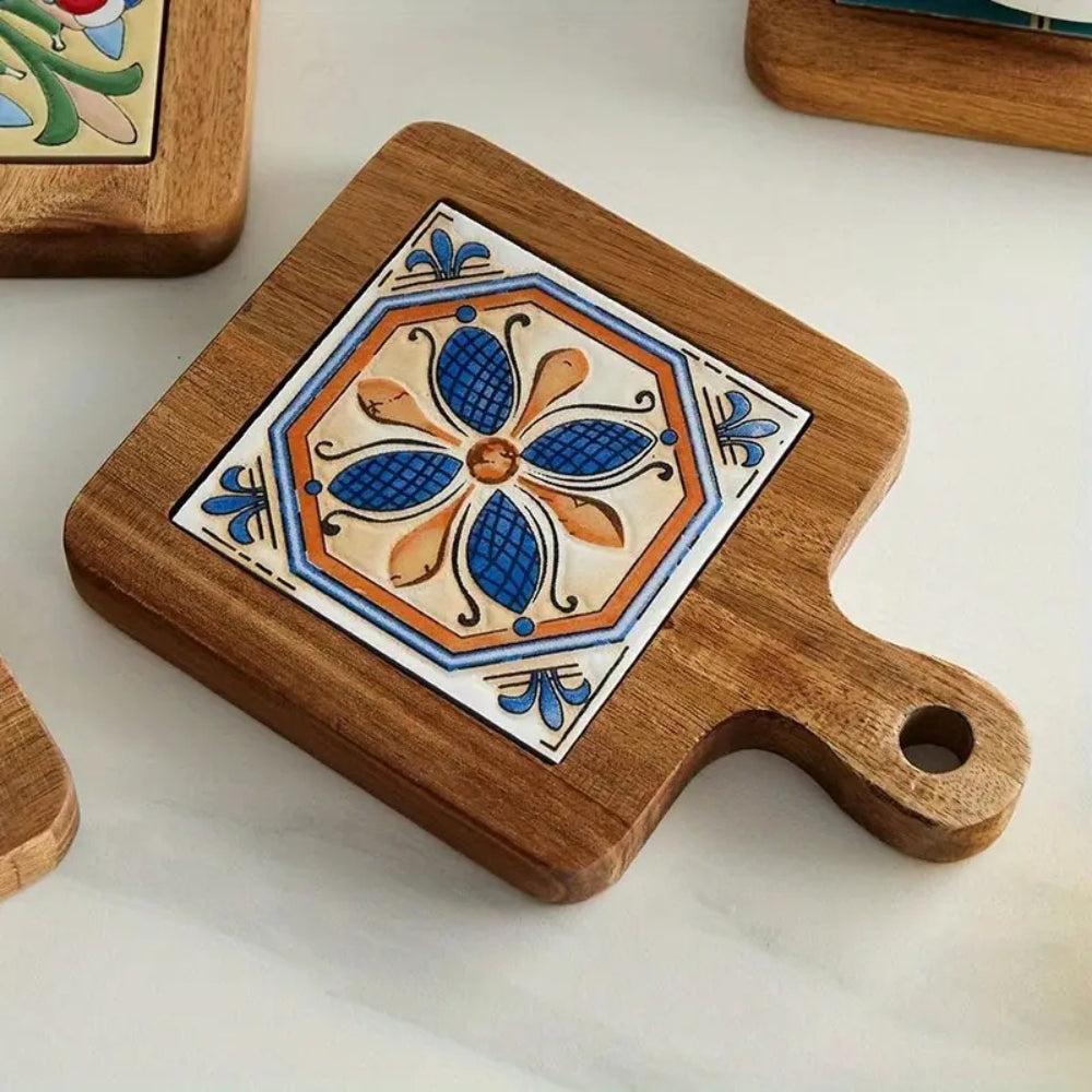 Moroccan Ebony Floral Wooden Trivets 8